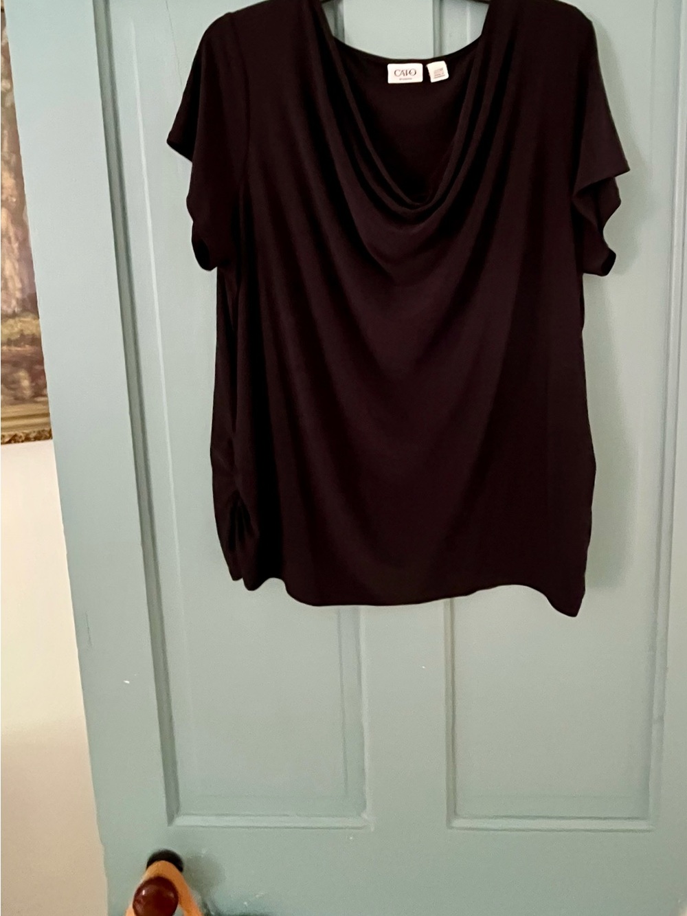 Cato Black Draped Cowl Neck Short Sleeve Top